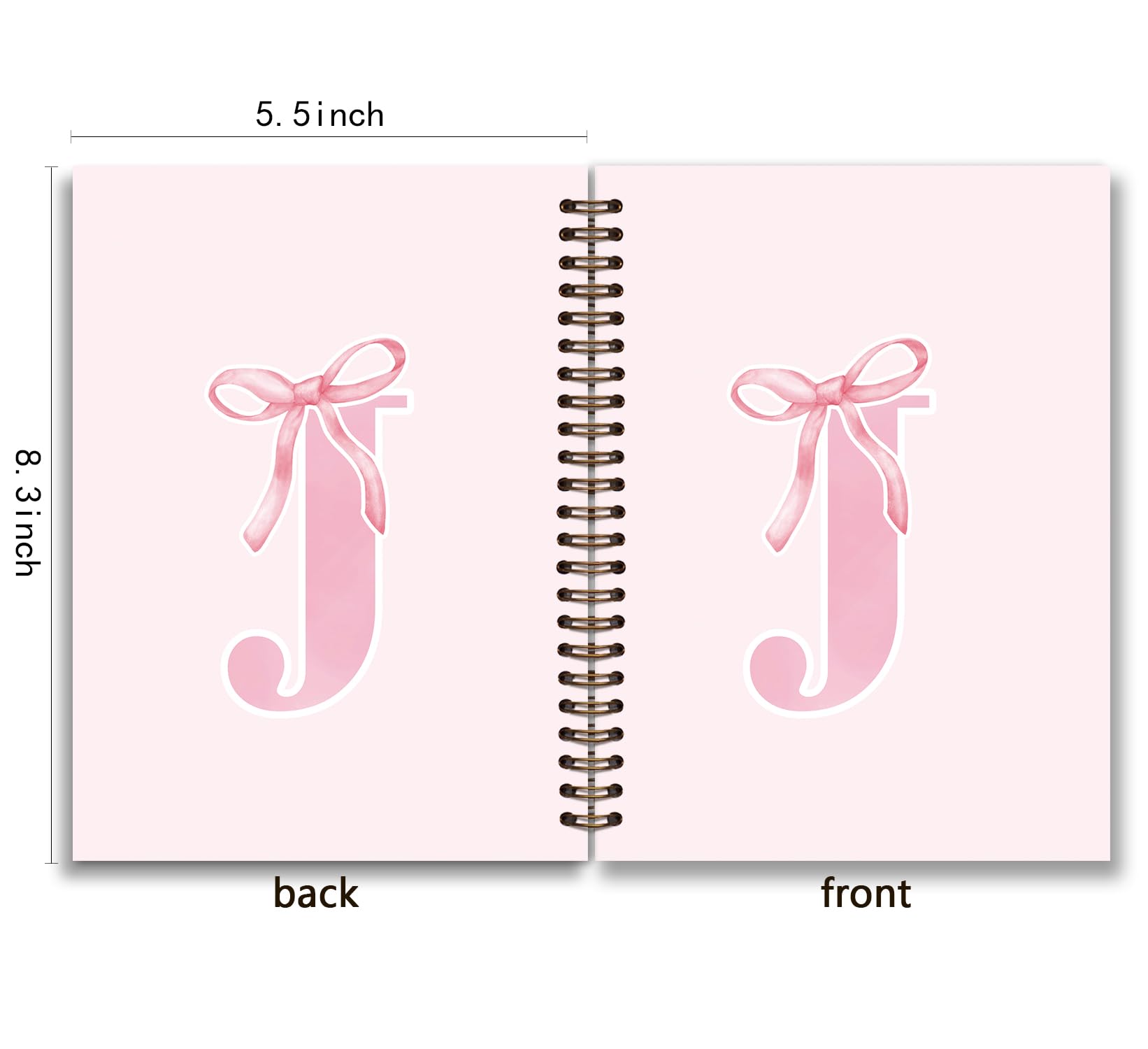 foedor Cuaderno de Diario con Lazo Rosa para Niñas, Diario Personalizado con Inicial J para Adolescentes, Regalos Bordados para Mujeres, Divertido Cuaderno de Espiral de Tapa Dura 14 x 21 cm