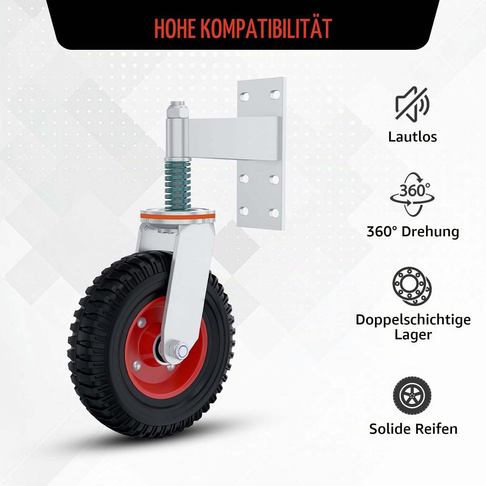 8 Zoll Zauntorrad, Lenkrollen mit Schrauben, Federgeladene Stoßdämpfer | Rohrtor-Rollen, Rad mit Robuster Federung, Für Rohrtore, Metalltore, Holztore, Zauntore, Schwingtore, 600 Pfund Tragkraft