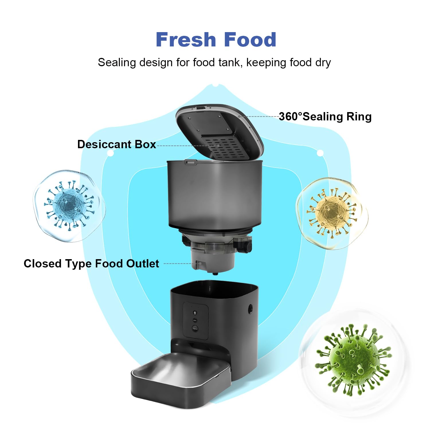 ANDOLL HOME 2.4G/5G Automatic Cat Feeder, 4L WiFi Food Dispenser with 10s Voice Recorder, Pet Feeder up to 10 Meals per Day, Timed Cat Feeder with Dry Food Sealed Ring view 5