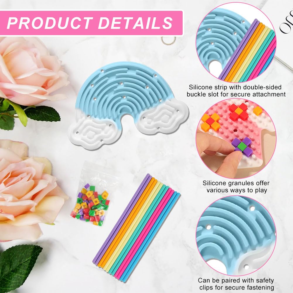 Sensory Activity Board,Cloud Shaped Sensory Board,Silicone Fidget Toys Help Alleviate Hyperactivity and Anxiety Comes with 12 Silicone Strips and 52 Massage Particles (Blue) - Image 3