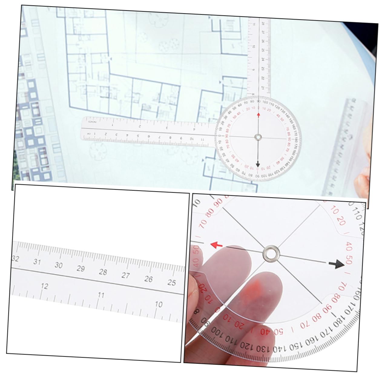 HOMSFOU 4pièces Goniomètre Rotatif Plastique Avec Graduation Claire Goniomètre De Mesure Pour Étudiants Et Enseignants Équerre Transparente Pour Dessin Précis