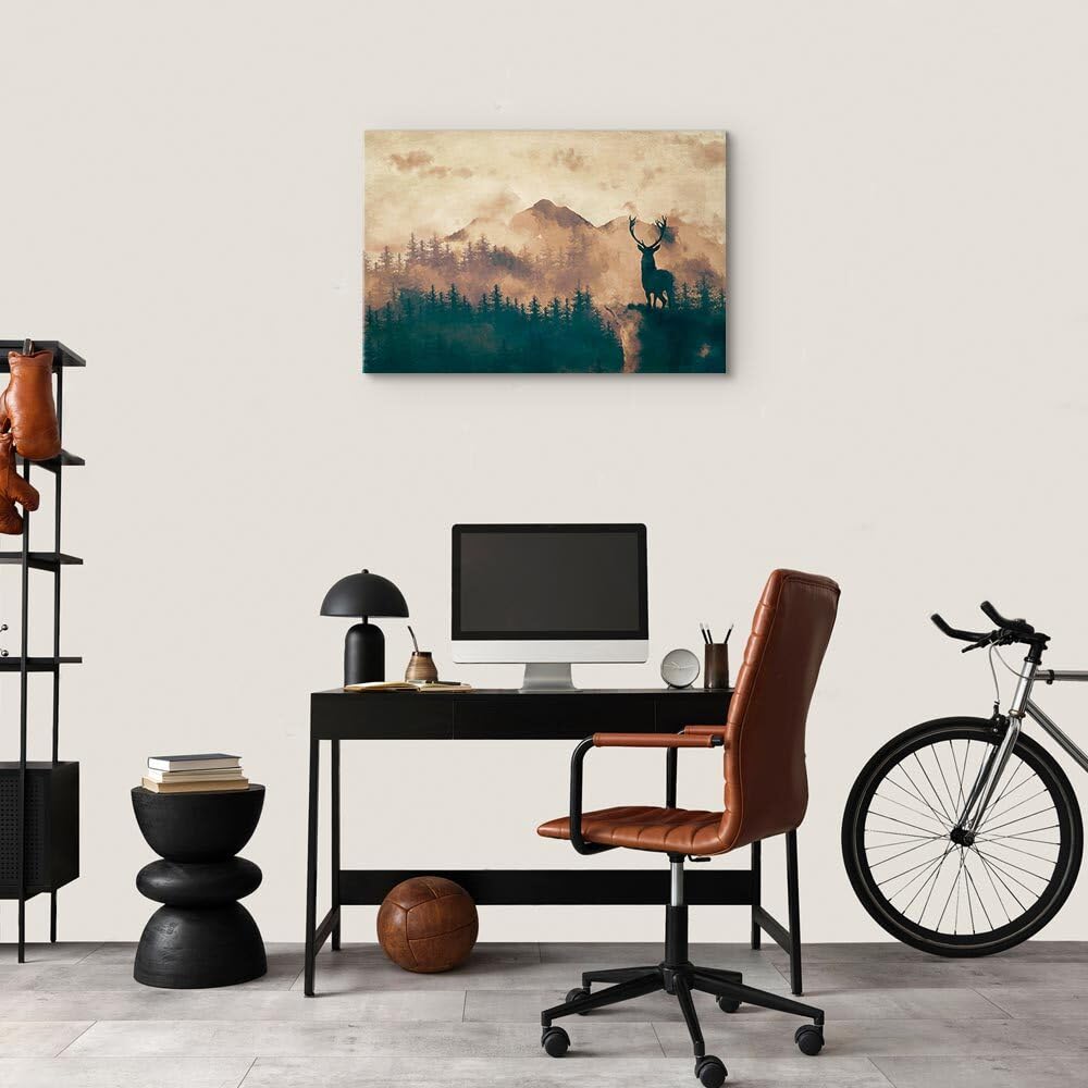 decomonkey Impression sur Toile Cerf Nature 90x60 1 Pièce Cadre en Bois