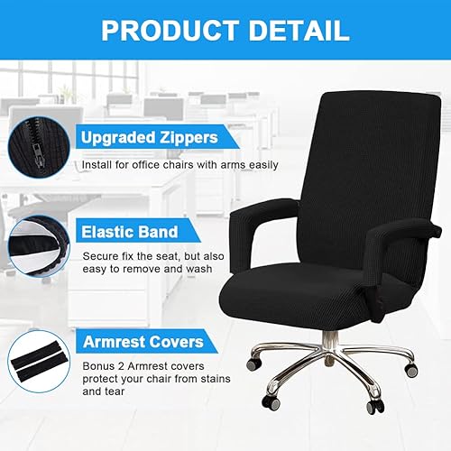 Miniatura 3 de Fundas de asiento elásticas para silla de oficina con funda para reposabrazos, patrón de jacquard con respaldo alto, fundas extraíbles y elásticas