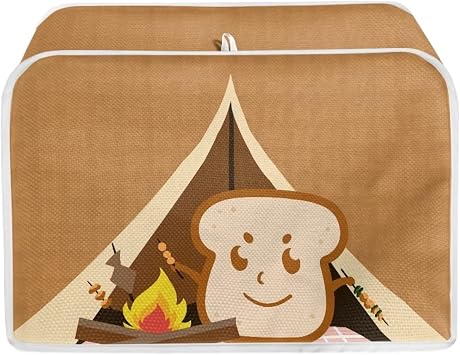 chaqlin Toaster Covers 4 Slice Wide Slot Brown Cute Toast Print Small Appliance Cover Machine Washable Bread Maker Cover