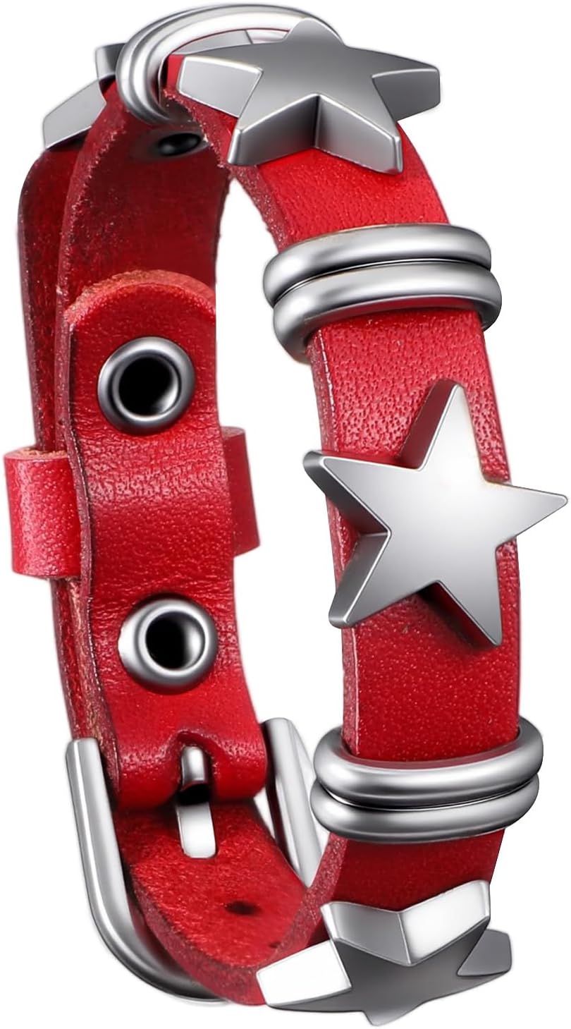 Punk Leather Bracelets, Rock Alloy Star Studded Bracelet Belt, Vintage Leather Cuff Wristband with Belt Buckle Gothic Rock Bracelets Black Cuff Wristband for Women and Men