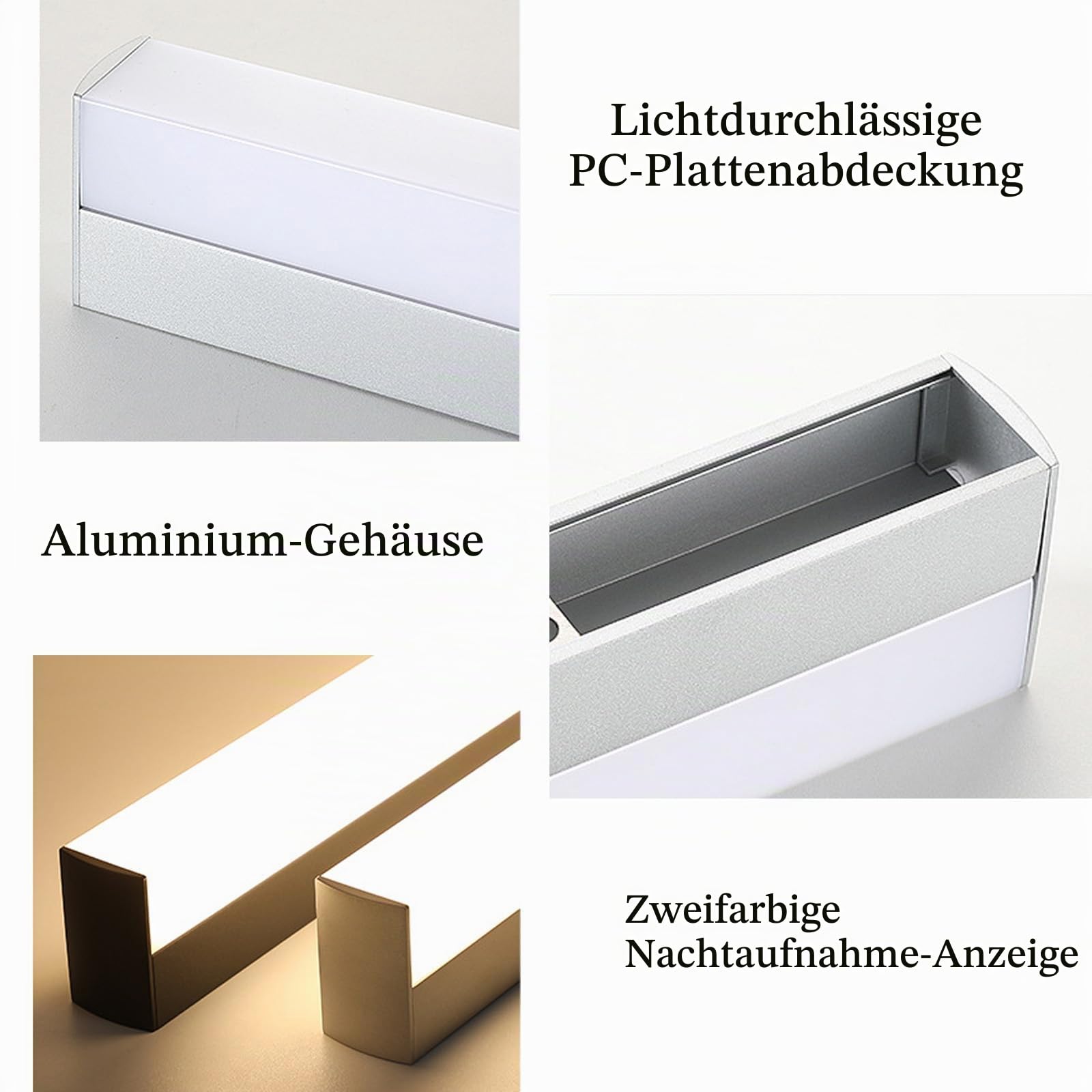 LED Spiegelleuchte Badezimmer IP44 Wasserdicht Wasserdicht Badleuchte Modern Wandleuchten Metall Aluminium Badschrank Küche Badezimmerschrank Spiegelleuchten 3000K/6500K (Silber Weißes Licht,100cm)
