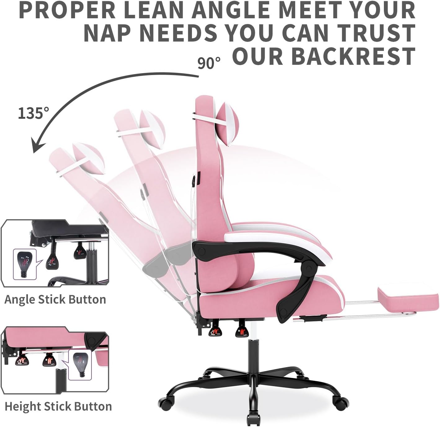 Gaming Chair with Massage,Ergonomic PC Gaming Chair with Footrest Comfortable Headrest and Lumbar Support,High Back Game Chair PVC Leather,300LBS (Pink) thumbnail