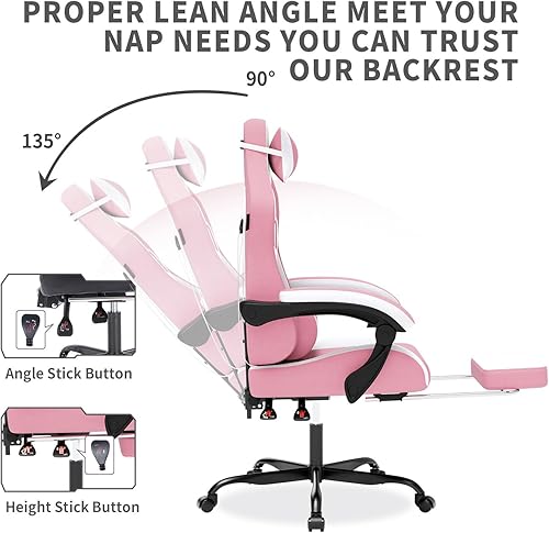 Miniatura 3 de Silla de juegos con masaje, silla ergonómica para juegos de PC con reposapiés, cómodo reposacabezas y soporte lumbar, silla de juegos de respaldo