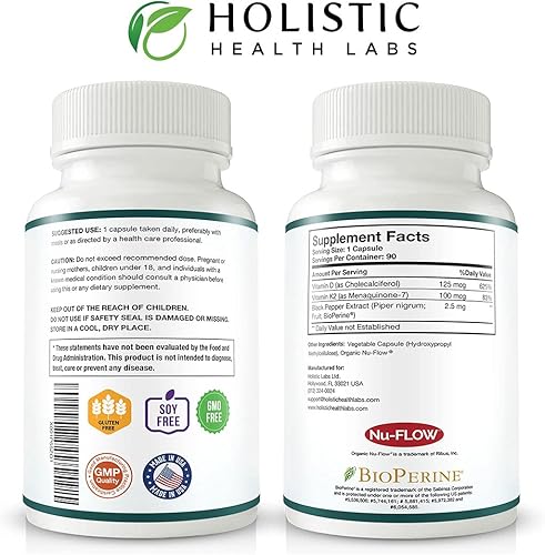 Miniatura 3 de Vitamina K2 + D3 de absorción máxima (5000UI), 90 cápsulas vegetales de MK-7 (Menaquinona-7) y colecalciferol (con BioPerina) Suministro de 3 meses