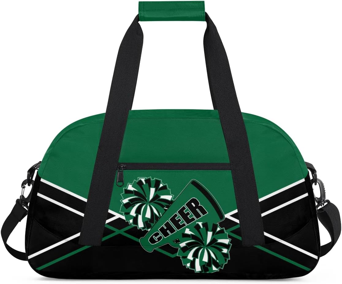 Kid Cheer Duffel Bag Weekender Overnight Bag Travel Collapsible Sports Gym Bags for Girls Boys Gymnastics Sleepover Waterproof Carry-on Bags Lightweight Work Out Handbags Green Black White - Image 7