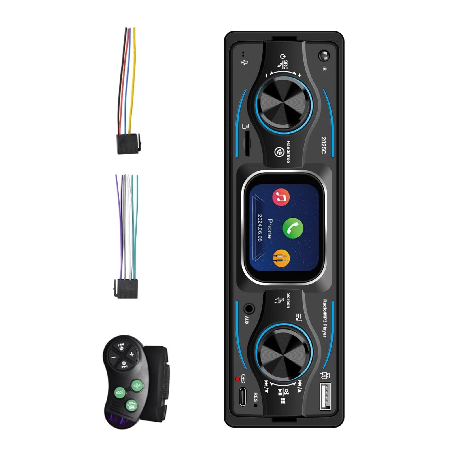 Radio samochodowe stereo 12 V DC z ekranem dotykowym, wyszukiwanie stacji automatycznej, 18 ustawień stacji FM, obsługa karty USB TF DAB+ MP3 radio