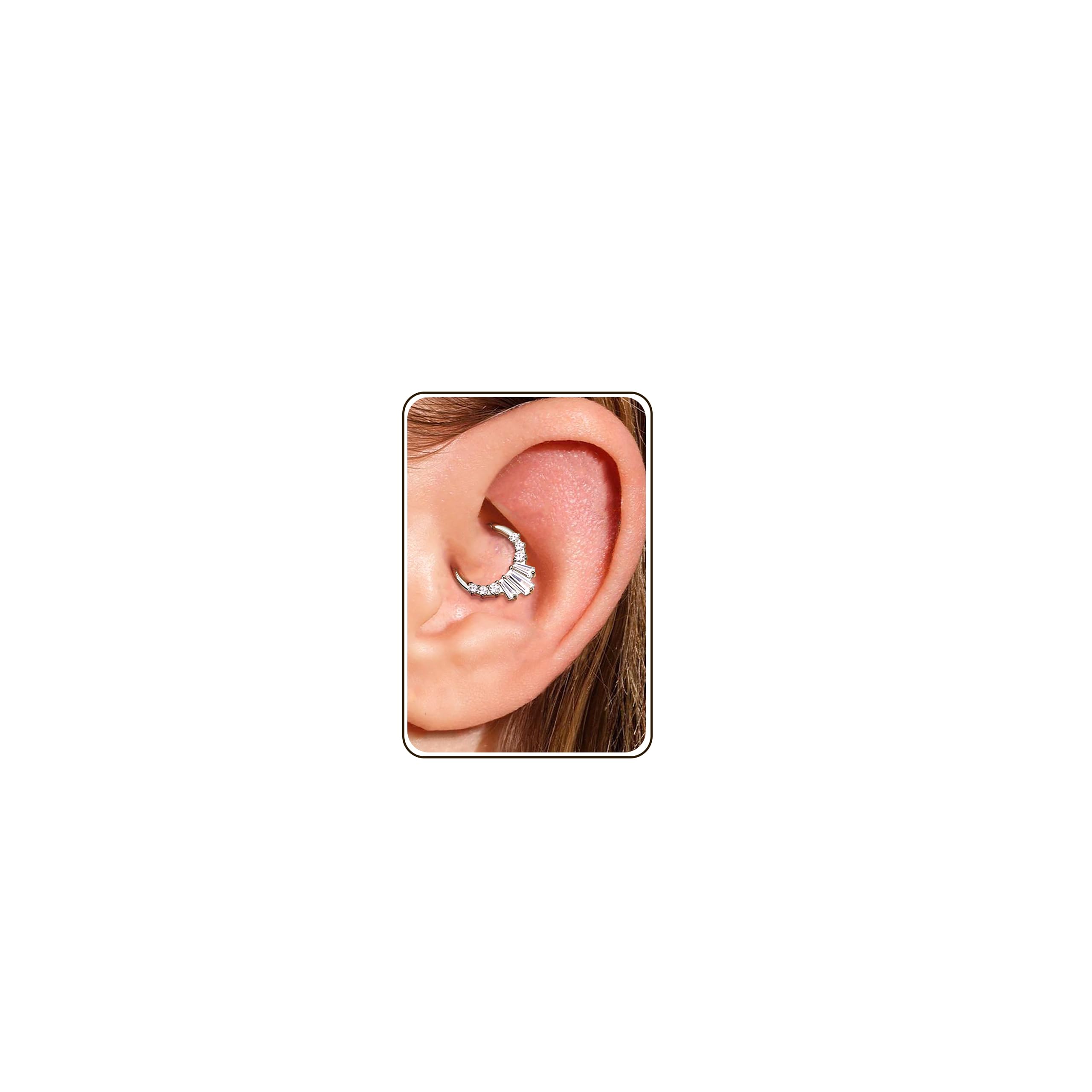 16G Septum Rings Jewelry - Cubic Zirconia Luxe 316L Stainless Steel Hinged Nose Rings Hoops for Women Conch Piercing Jewelry Tragus Daith Helix Cartilage Hoop Earring 14K Gold Plated/Silver-image-15