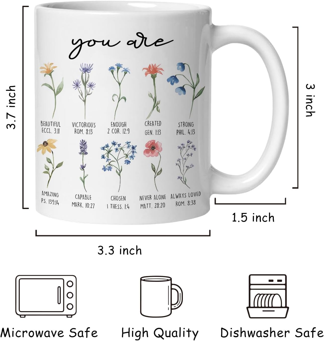 Christian Floral Mug, You Are Inspirational Bible Verse Coffee Cup Ceramic, Christian Gifts for Women Faith, Religious Scripture Ceramic Coffee Tea Mug 11 oz