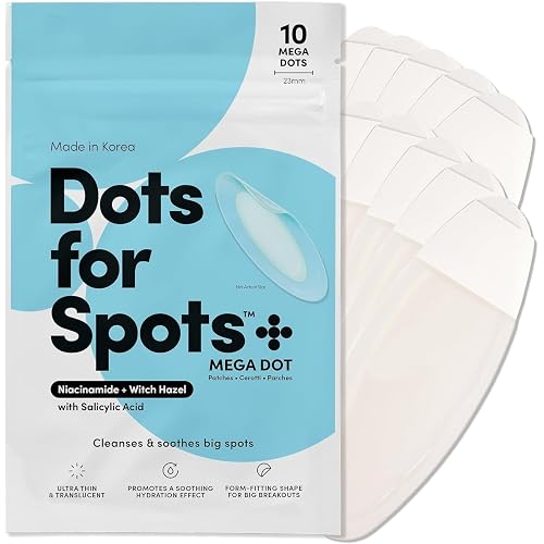 Dots for Spots Large Pimple Patches for Body, Chin, Cheek or Forehead - Includes Active Ingredients Niacinamide, Witch Hazel & Salicylic Acid for Maximum Effectiveness - Reduces Redness (10 patches)