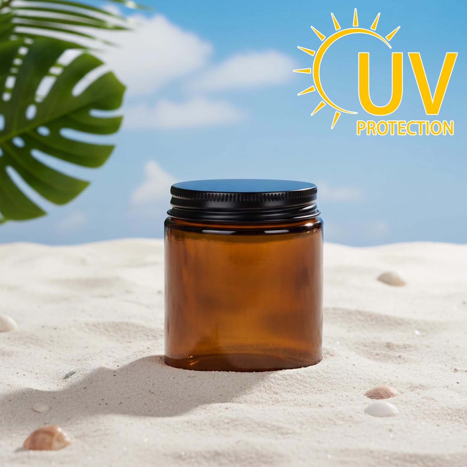 QWORK® Lot de 4 pots en verre ambré de 500 ml avec couvercles noirs, récipients polyvalents de protection UV, pour huiles essentielles et lotions