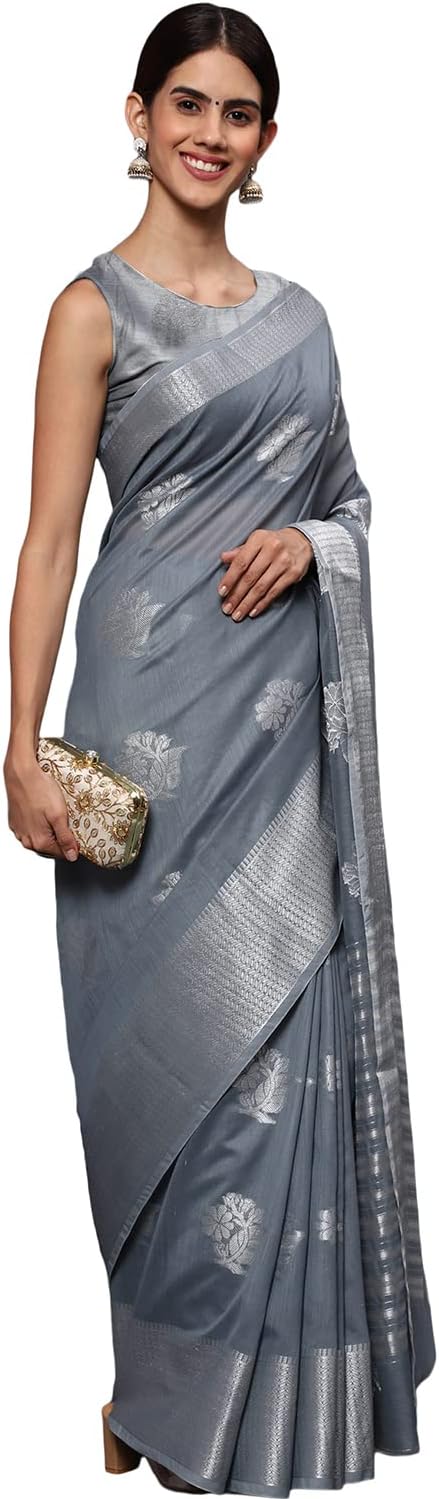 Banarasi Cotton Silk Zari Butta/Butti Golden Zari Border Saree