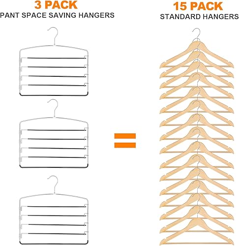 Miniatura 4 de TOPIA HANGER Perchas para pantalones, paquete de 3 perchas que ahorran espacio, antideslizantes, de 5 niveles, con brazo oscilante, para ahorrar