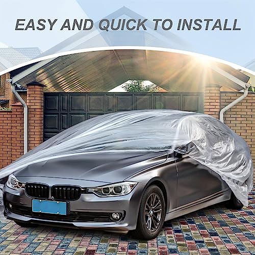 BBTO 2 Pack Universal Plastic Car Cover with Elastic Band Disposable Clear Car Covers Bulk 12.5 x 21.6 ft Waterproof Dustproof Full Exterior Protector for Sedan Outdoor Snow Rain Weather by BBTO - Image 6