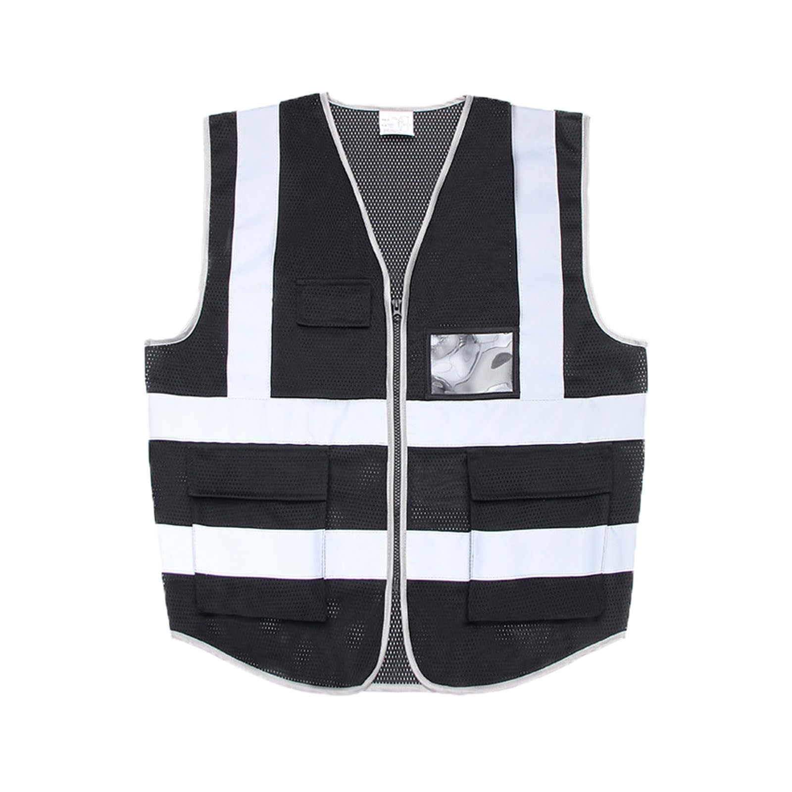 Gilet de sécurité en maille haute visibilité for hommes et femmes, gilet de travail à fermeture éclair frontale multipoches, équipement de sécurité réfléchissant gilet réfléchissant(Svart,M)