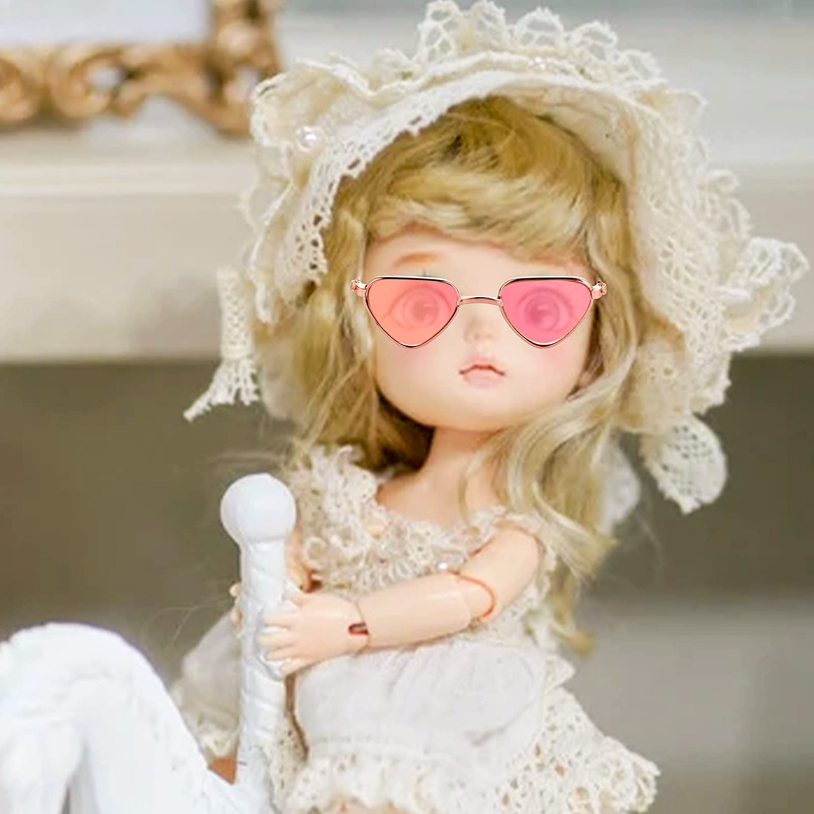 Molain Occhiali da sole per gatti, protezione dai raggi UV, stile classico retrò per cani bambole occhiali da sole rotondi cosplay simpatici sole (4 pezzi cuore)