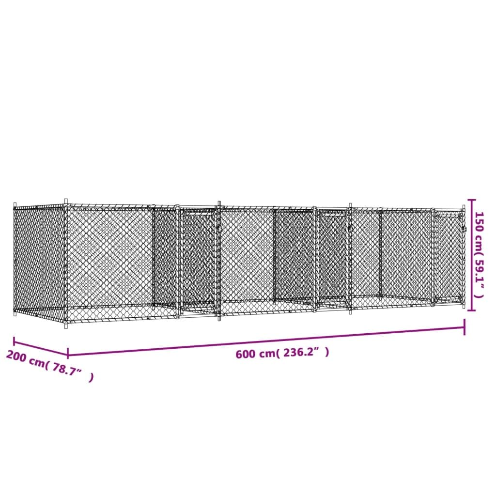 vidaXL Cage pour Chien avec Portes, Chenil pour Chien, Maison pour Chien, Niche de Jardin Terrasse, Gris 6x2x1,5 m Acier Galvanisé