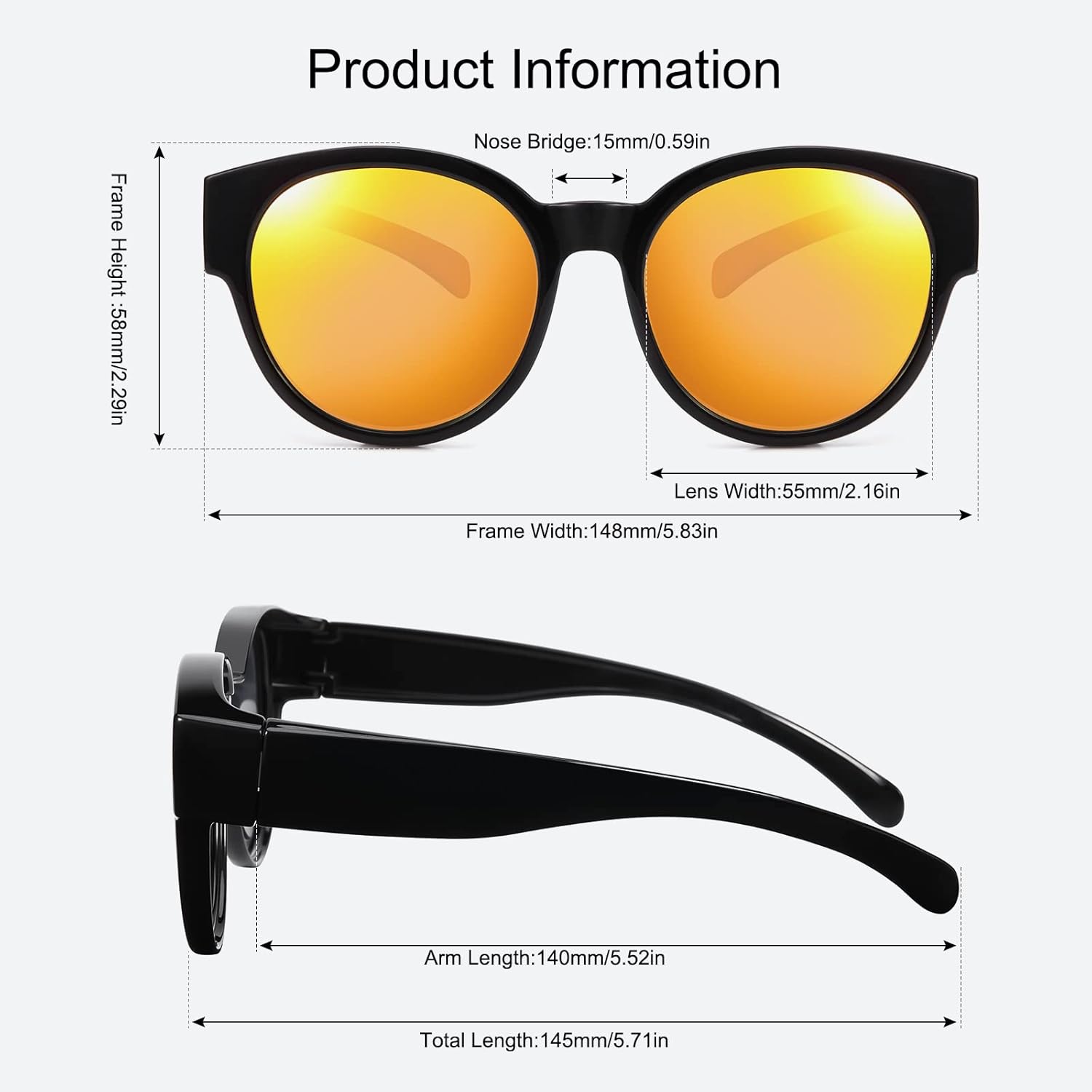 Br’Guras Polarized Oversized Fit over Sunglasses Over Glasses with Cat Eye Frame for Women&Men