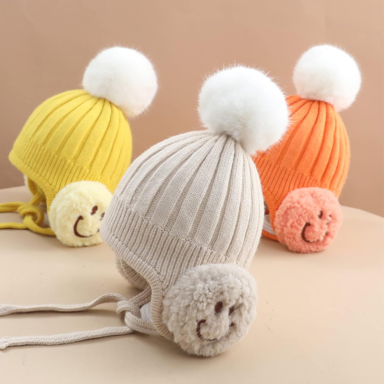 Mens Womens Beanie Warm,Baby Ear Protection Woolen hat, Cute Pure Cotton Warm Knitted hat,Orange,8-24 Months,Knitted Hat Double Layer