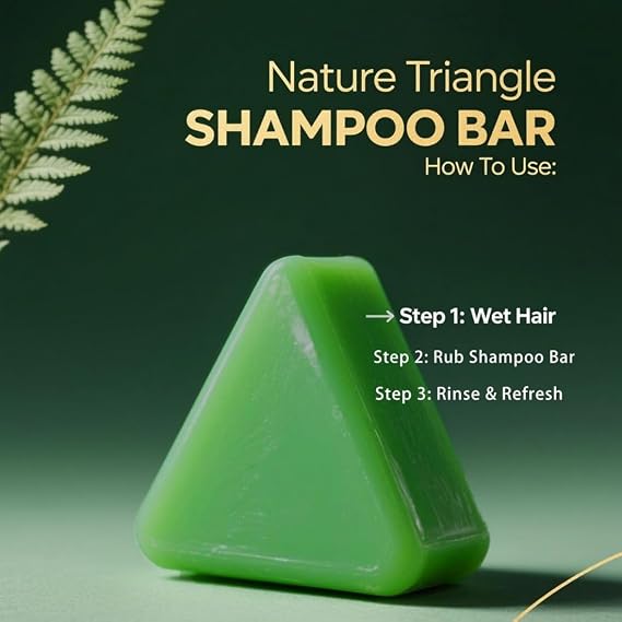 Usman Grass Shampoo Bar, 2027 New Nature Triangle Shampoo Bar, Seven Green Soap Shampoos, Calming & Strengthens Hair, Control Oil and Remove Dandruff, with a Foaming Net (2PCS)