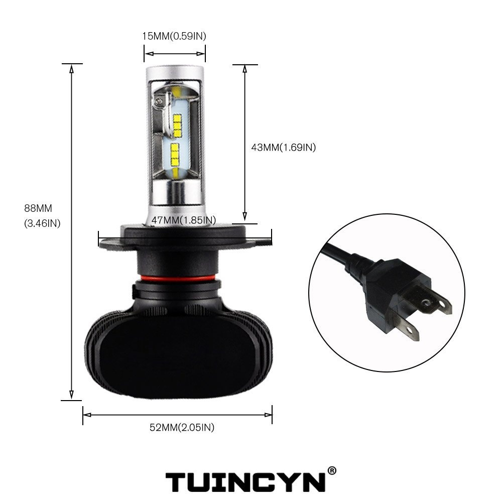 Tuincyn, lampadine a LED H4, 50 W, 8000 lumen, estremamente luminose, kit di conversione chip CSP per luce diurna bianco 6500 K (confezione da 2)
