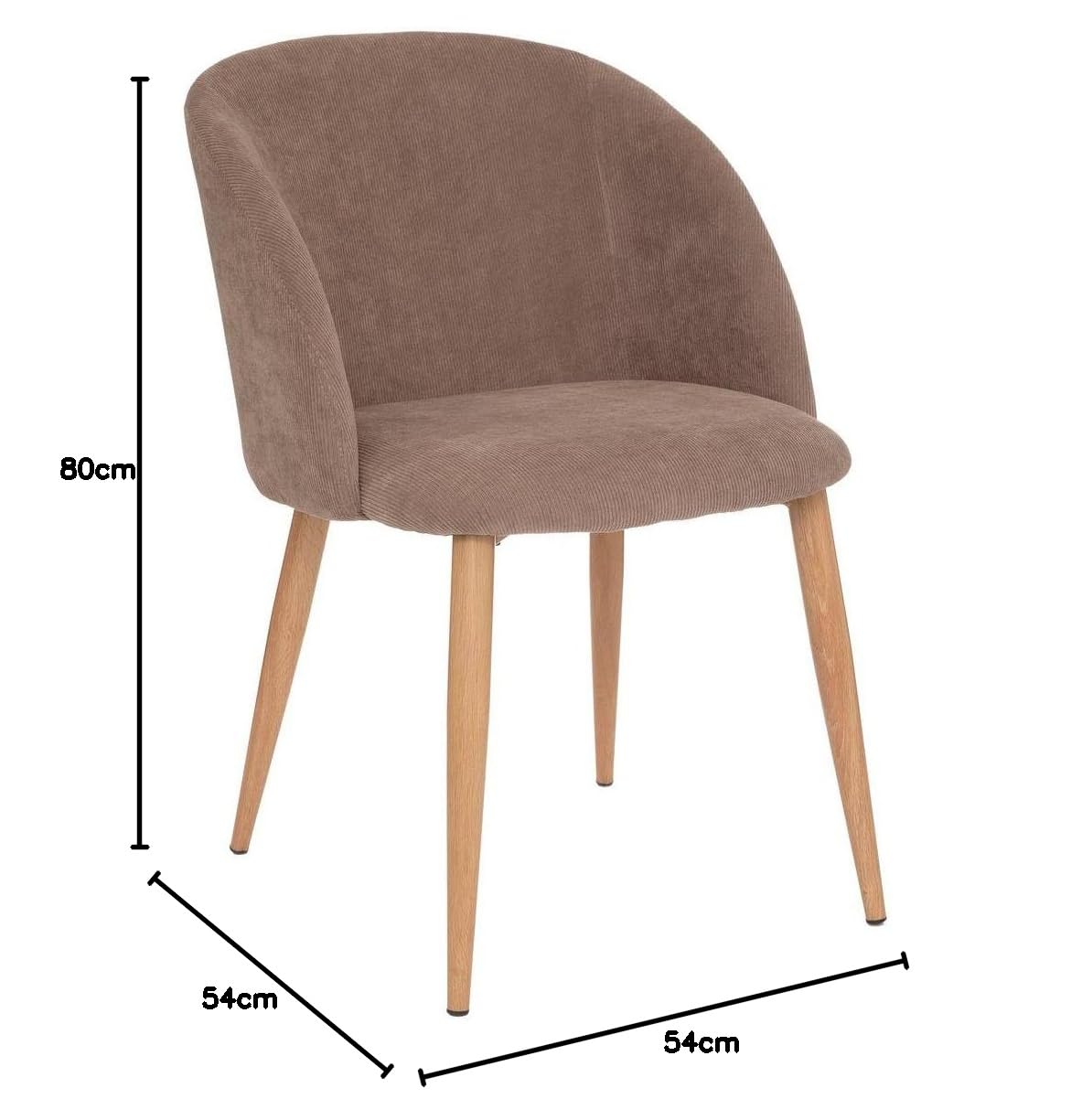 Chaise Fauteuil de Table en Velours côtelé Taupe et Pieds en métal - Atmosphera