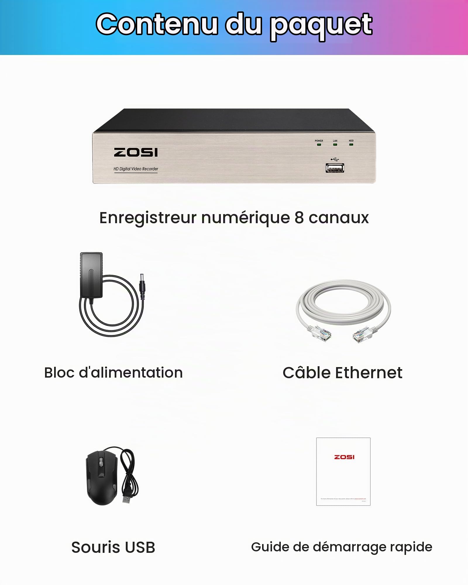ZOSI DVR 8CH 5MP Lite H.265+ Hybride 4in1 Enregistreur Vidéo Numérique