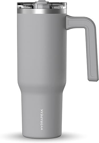 Hydrapeak Voyager - Vaso de 32 onzas con asa y tapa con pajilla, botella de agua reutilizable de acero inoxidable, taza de viaje, apta para