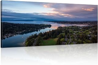 Canvas Wall Art Painting Beautiful Sky Gig Harbor Modern Print Stretched Framed Artwork Wall Poster for Living Room Bedroom Office Wall Decor 20x40 Inch