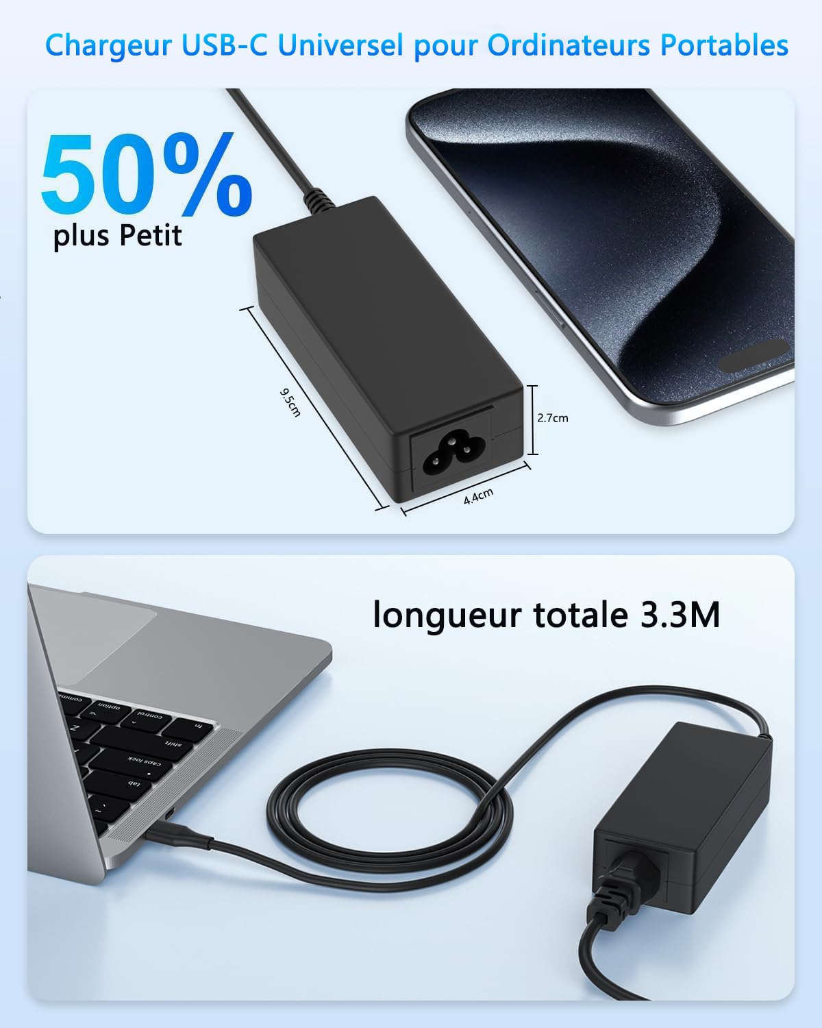 Chargeur Chromebook 45W USB-C Universel pour HP Dell Lenovo Acer ASUS Google