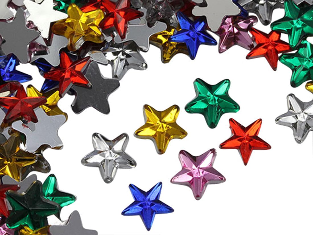 Allstarco Assorted Colors Star Rhinestones Embelishments 8Mm Flat Back Acrylic Plastic Gems For Jewelry, Crafts, Costumes, Invitations, Cosplay - 200 Pieces (Assorted Colors)