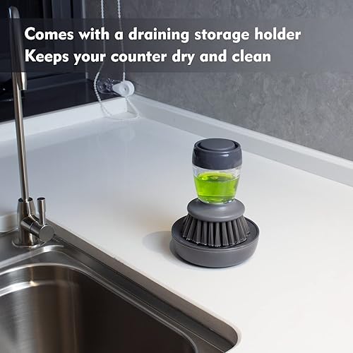 Miniatura 6 de DAPOWER Cepillo para platos con dispensador de jabón, cepillo de cocina para platos, ollas, sartenes, limpieza de fregaderos, juego de escurridor de