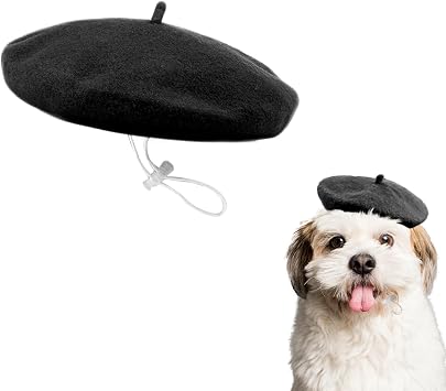 Small Dog Beret Wool Hat Cat Fashion Costume Beret Pet French Artist Beanie Black