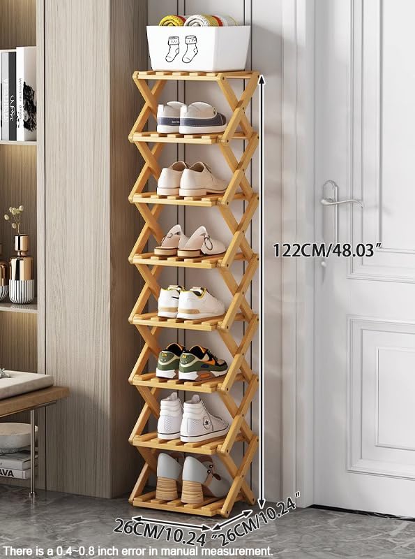 Tall Shoe Rack Front Door Entrance,Installation-Free and Foldable Bamboo Shoe Rack for Entryway,Free Standing Shoe Racks Shelf Closet Shoe Organizer for Living Room (Natural Bamboo-8 Tier) by Feytvvba - Used condition - Image 2