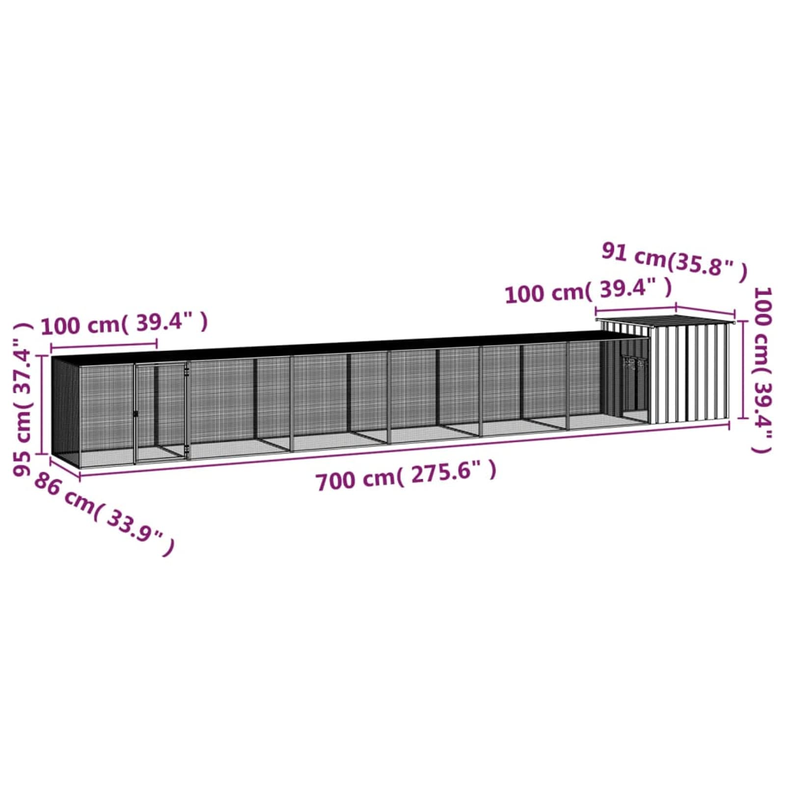 Klatka dla kur Stal ocynkowana Antracyt 700x91x100 cm, CIADAZ Klatka dla Królików, Klatka Świnki, Klatka dla chomika, Klatka dla kotów, Klatka Szynszyla, Skrzynia dla Królików - SPU:3106456