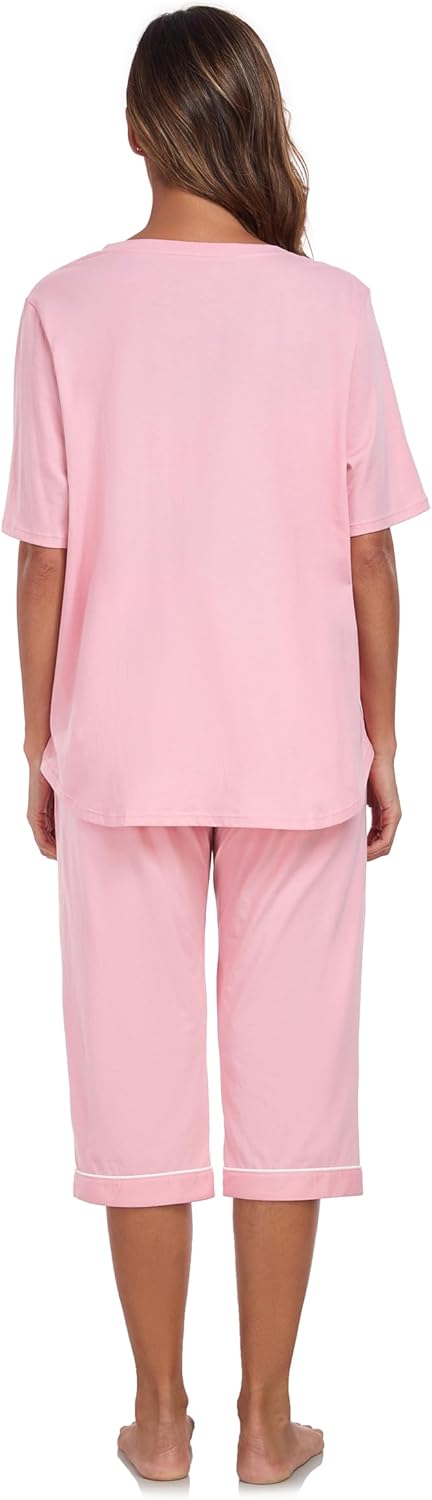 COLORFULLEAF Womens Pajama Sets 100% Cotton Summer Pj Set Capri Pants Sleepwear 2 Piece Lounge Set with Pockets - Image 2