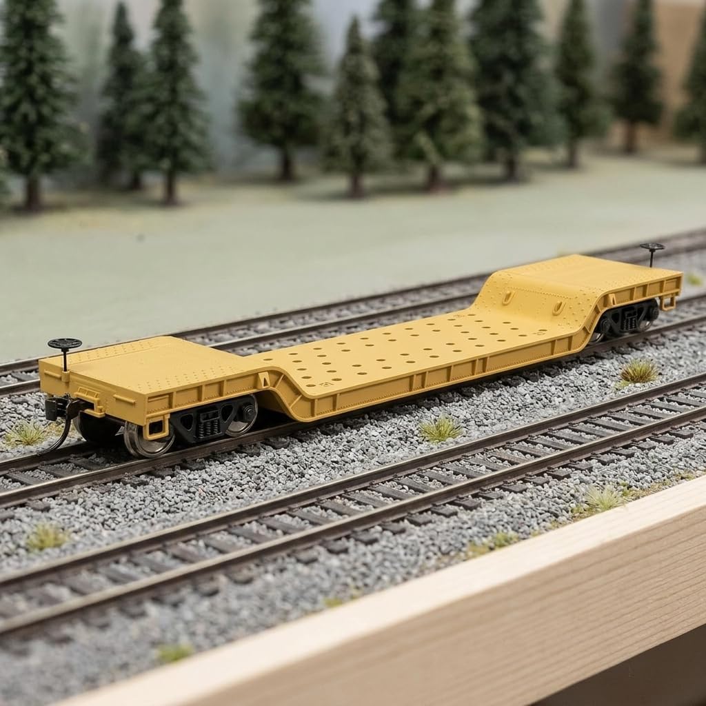 Scale Depressed Center Flat Car Yellow Model Railway Freight