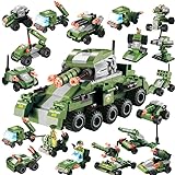 Qinaaiu ミリタリーブロック 戦車 組み立てキット レゴ互換 19種モデル 三形態変形 6体フィギュア ミサイル車 レーダーステーション 子供向け 誕生日プレゼント