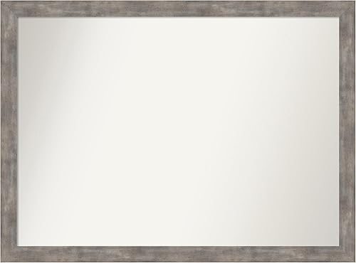 Amanti Art Silver Bathroom Mirror for Over Sink, 26x35 Custom Made Marred Pewter Rectangle Vanity Mirror, Large Casual Wood Frame, Hangs Horizonally