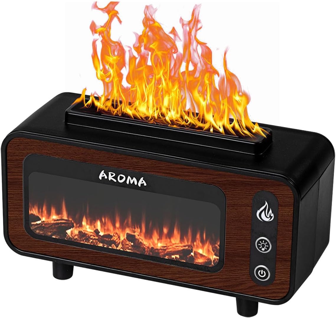 Flame Essential Oil Diffuser.Creates a Relaxing Atmosphere. Realistic Fire Diffuser & Aromatherapy Humidifier,& Decorative Piece, 7 Flame Color Aroma Diffuser