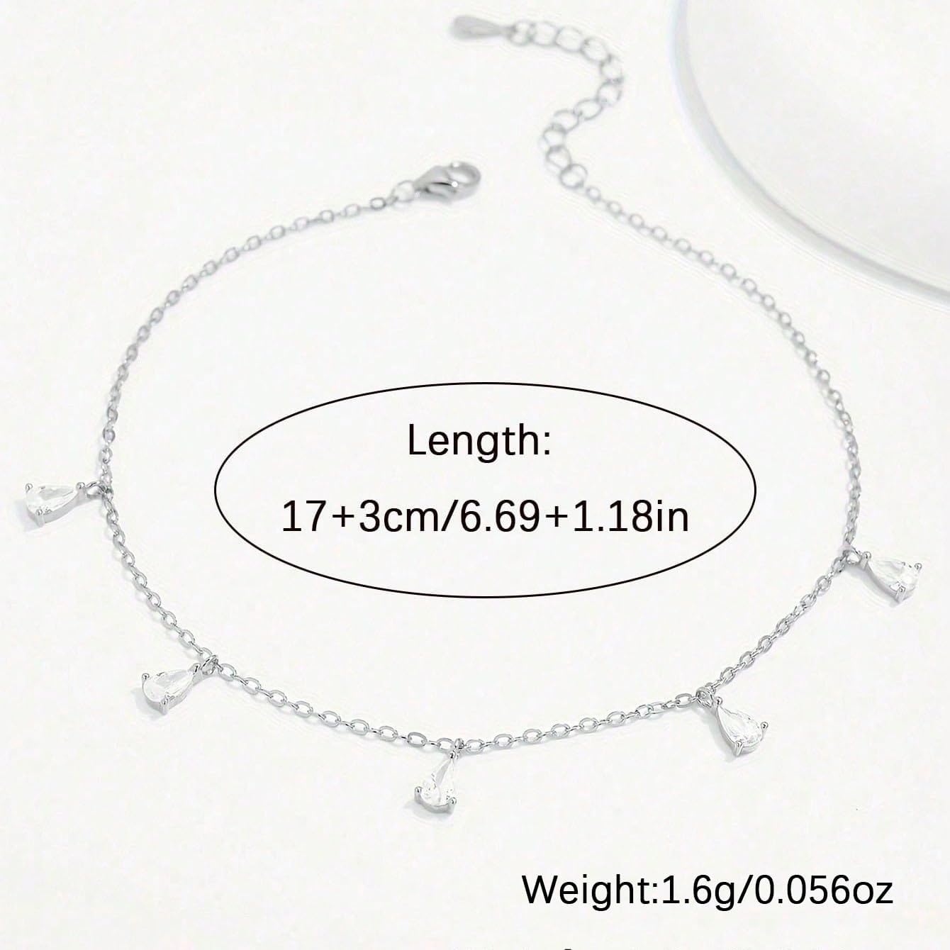 Dainty 925 Sterling Silver Teardrop Cubic Zirconia Charm Bracelet for Women Crystal Multi Teardrop Cluster Link Chain Bracelet to Daunghter Mom Wedding Valentine's Day Bridal Prom Jewelry Gift for Her - Image 5
