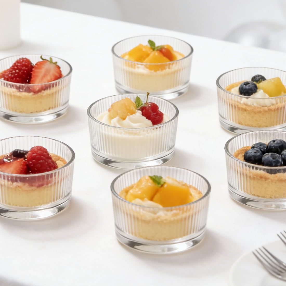 Juego de 8 vasos de postre, 200 ml, cuencos de postre de cristal, vasos de postre, vasos de postre pequeños, aptos para lavavajillas, cuencos transparentes para tiramisú, pudín