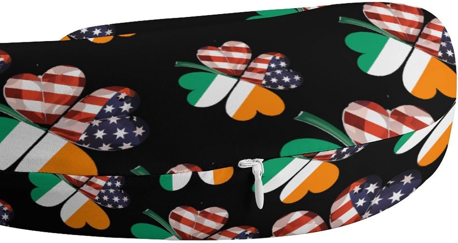 Irish A-mericans Flag Shamrock Travel Pillow U Shape Neck Pillow Washable Pillowcase for Sleeping Chair