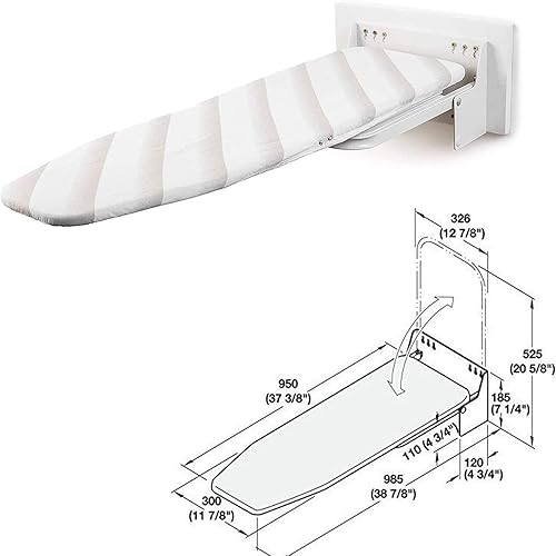 Miniatura 2 de MYOYAY Tabla de planchar montada en la pared de 13 x 37 pulgadas, ahorro de espacio, tabla de planchar plegable de 180 con cubierta resistente al