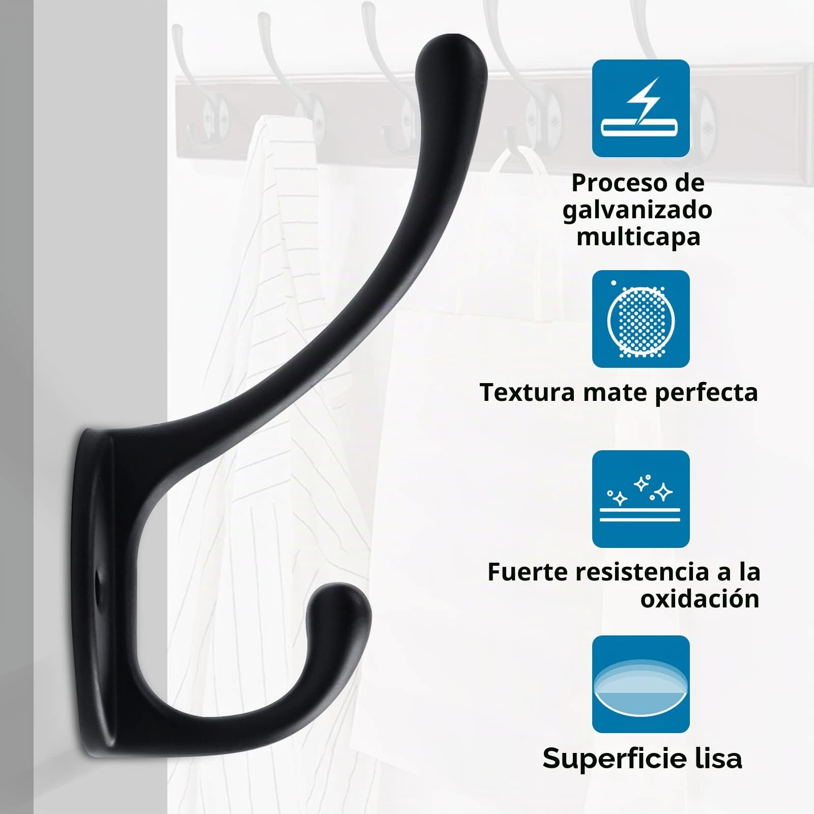 JatilEr 12 Piezas Percha Pared Ganchos Metal Colgadores Pared Dobles Ganchos Colgar Ropa Negro