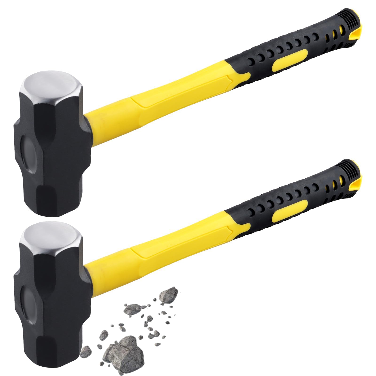 SENJEOK 2 PCS 3 LB Sledge Hammer with Fibreglass Handle, Small Club Lump Hammer for Gardening, Camping, Building, 36 x 11.5 x 4.5 cm